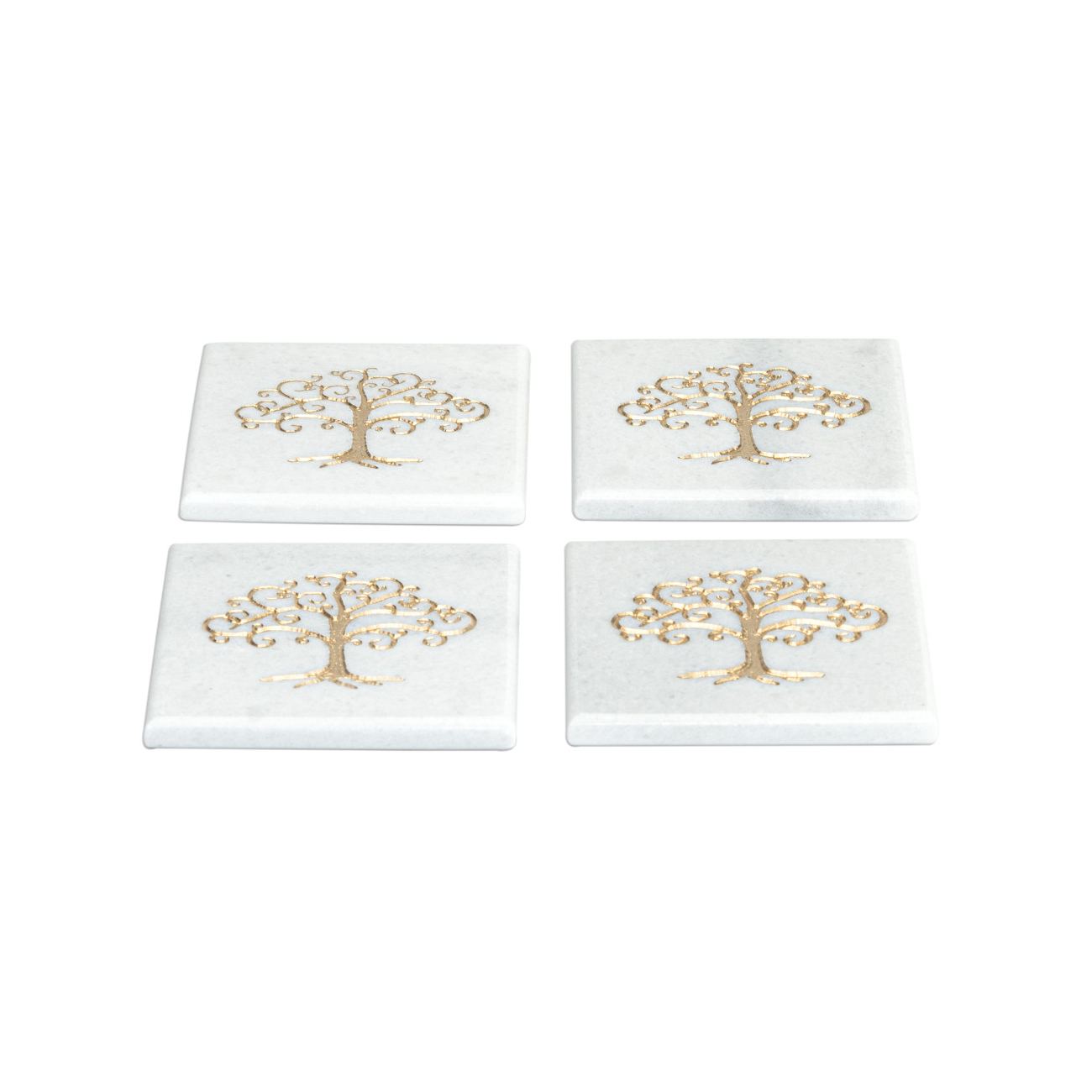 White Marble, Handmade Drink Serving Coasters Set of 4, Engraved Golden